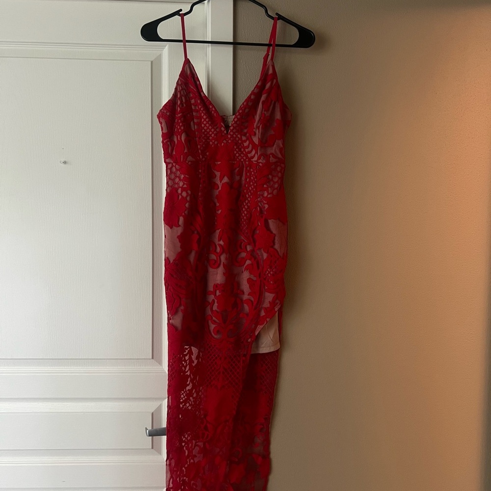 Red Lace Spaghetti Strap Dress